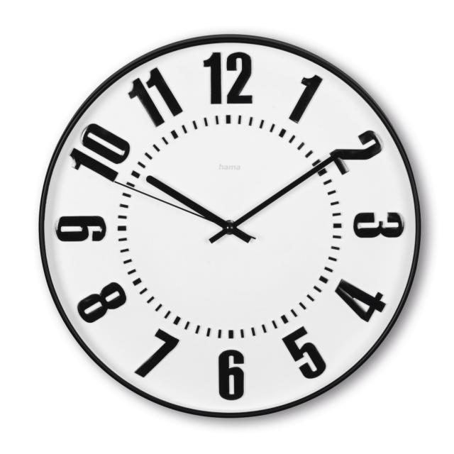 Hama "Formentera" Wall Clock, Ø 35 cm, No Ticking, black/white 