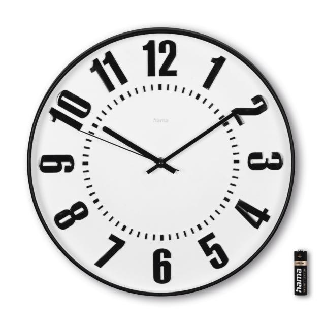 Hama "Formentera" Wall Clock, Ø 35 cm, No Ticking, black/white 