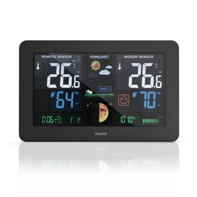 Hama "Premium" Weather Station with LED Colour Display and USB Charging Function 
