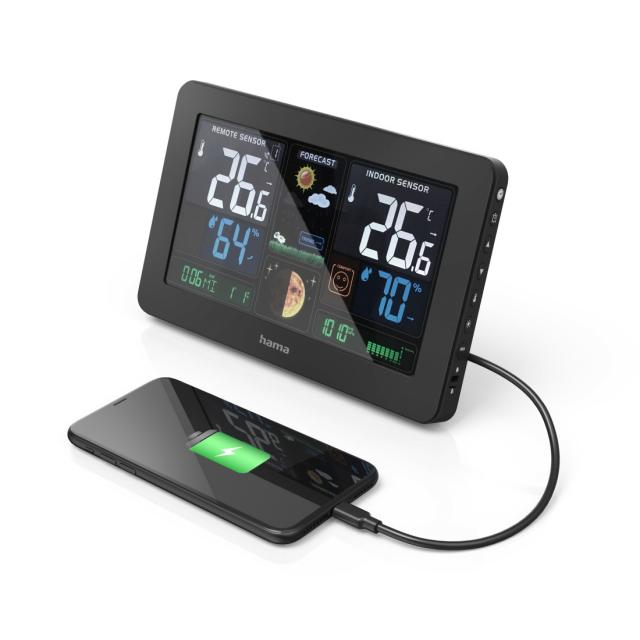 Hama "Premium" Weather Station with LED Colour Display and USB Charging Function 