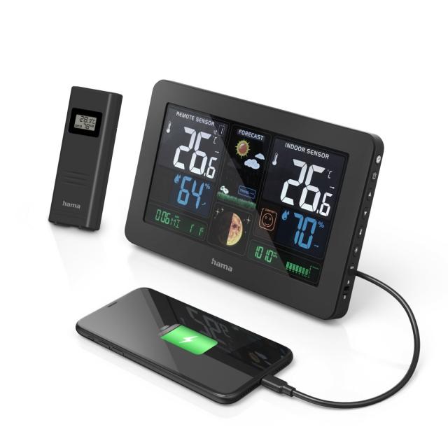 Hama "Premium" Weather Station with LED Colour Display and USB Charging Function 