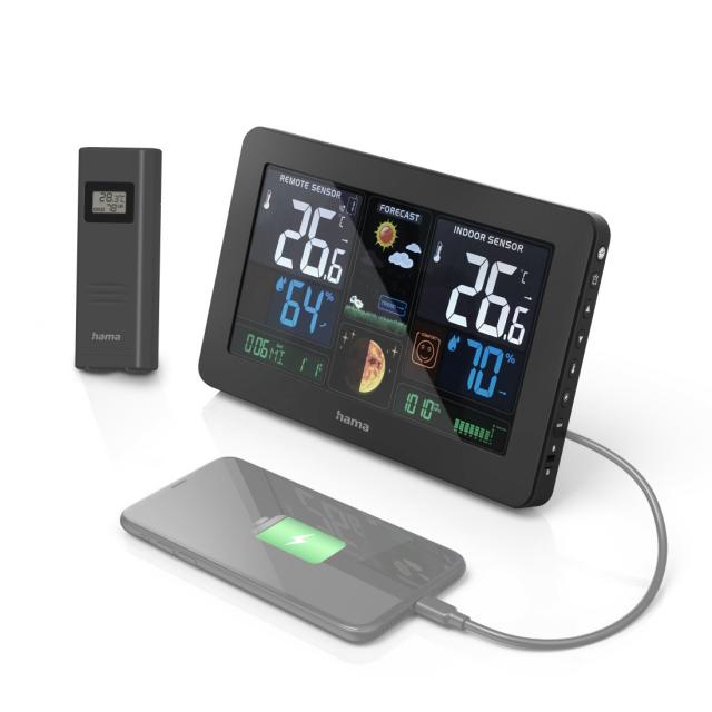Hama "Premium" Weather Station with LED Colour Display and USB Charging Function 