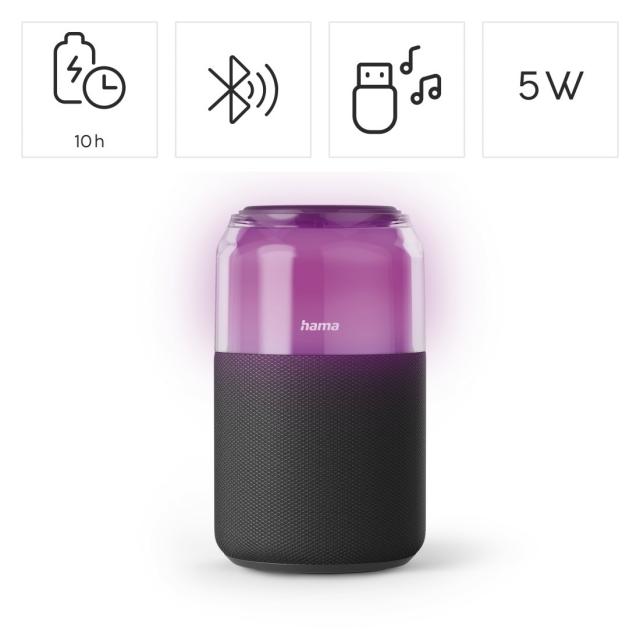 HAMA Блутут колонка "Can Speaker" 5 W, 4 LED режима на осветление 