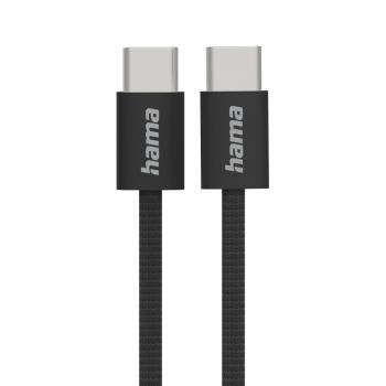HAMA Кабел за зареждане "Fabric", USB-C - USB-C, 1 m, Nylon, черен
