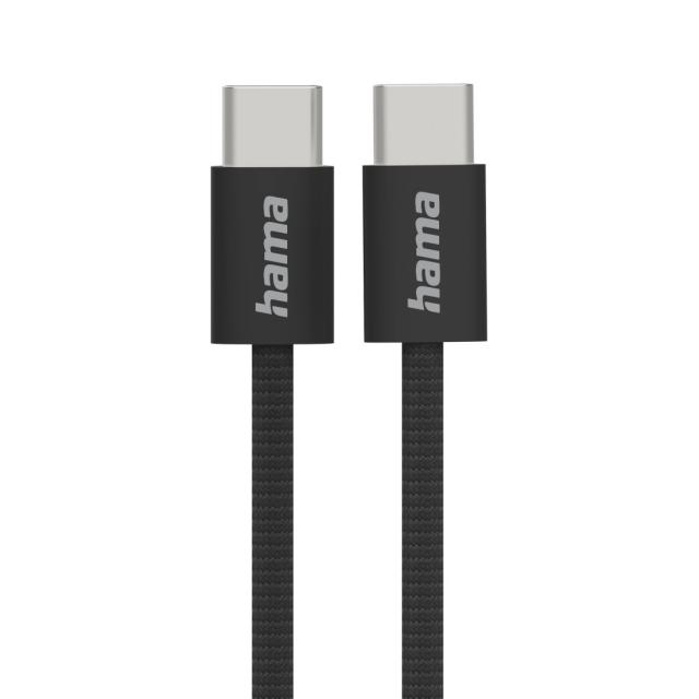 HAMA Кабел за зареждане "Fabric", USB-C - USB-C, 1 m, Nylon, черен 