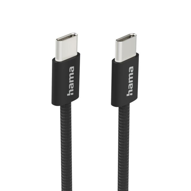 HAMA Кабел за зареждане "Fabric", USB-C - USB-C, 1 m, Nylon, черен 