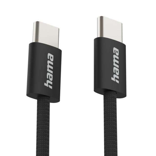 HAMA Кабел за зареждане "Fabric", USB-C - USB-C, 1 m, Nylon, черен 
