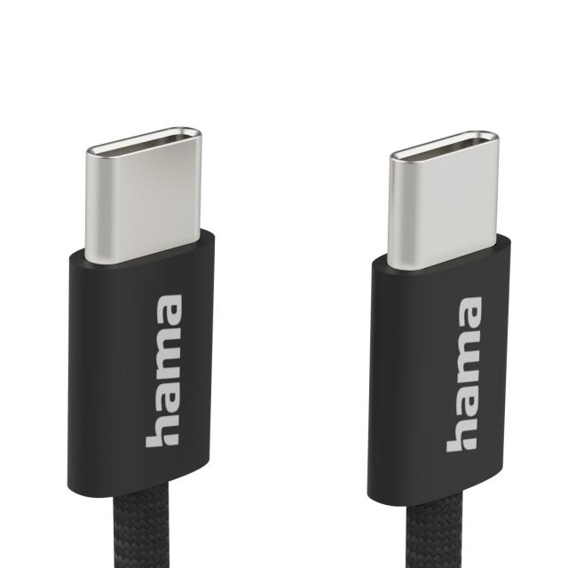 HAMA Кабел за зареждане "Fabric", USB-C - USB-C, 1 m, Nylon, черен 