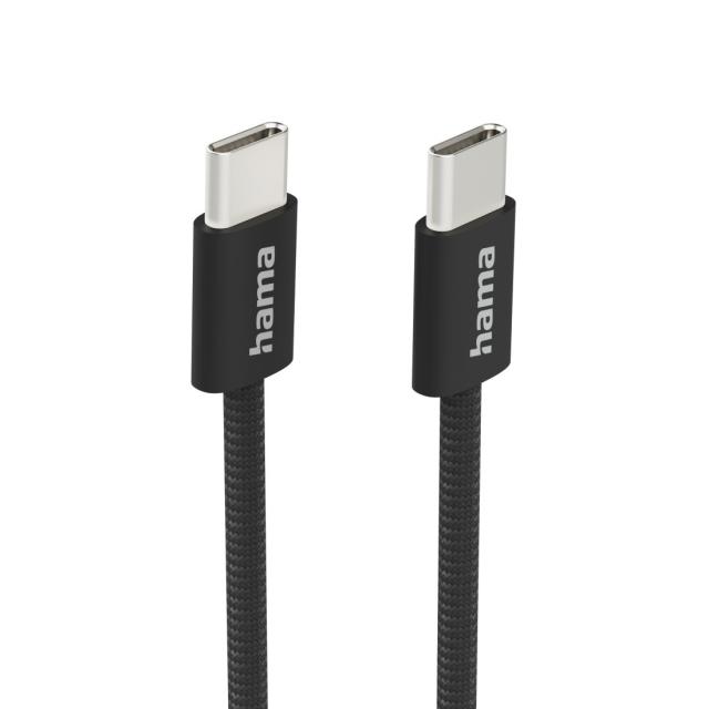 HAMA Кабел за зареждане "Fabric", USB-C - USB-C, 1 m, Nylon, черен 