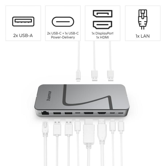 HAMA Докинг станция "Connect2Office Speed", USB4, USB-C, PD, 40 Gbit/s, 10 порта 