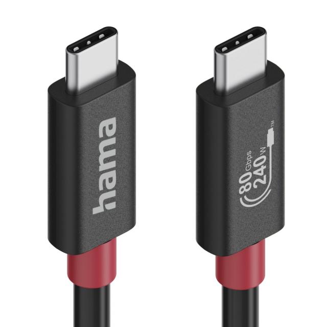 Hama USB-C Cable, E-Marker, USB4 Gen4, 80 Gbit/s, 5 A, 240 W, 1.00 m