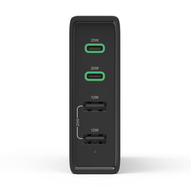 Hama 4-Port Charging Stn, Fast Charger, 2x USB-C, 2x USB-A, PD, 60 W, blk 