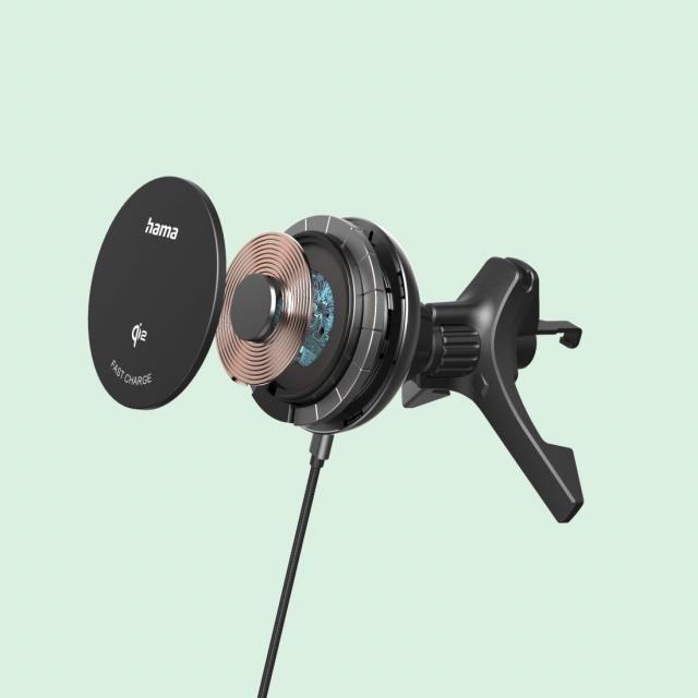 HAMA Безжично зарядно устройство Qi2, 15W, за кола, черно 