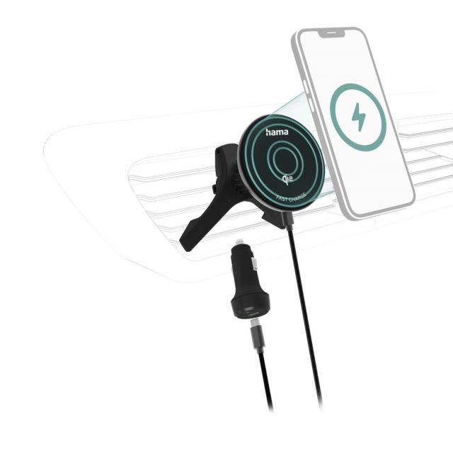 HAMA Безжично зарядно устройство Qi2, 15W, за кола, черно 