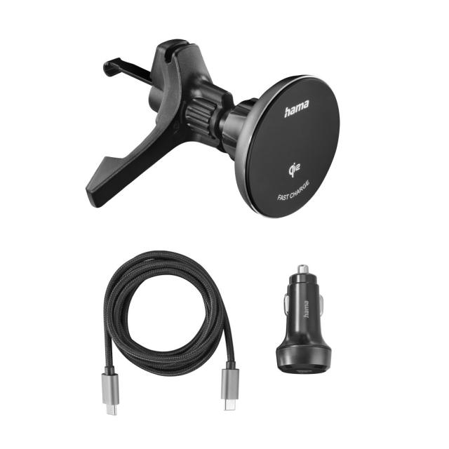 HAMA Безжично зарядно устройство Qi2, 15W, за кола, черно 