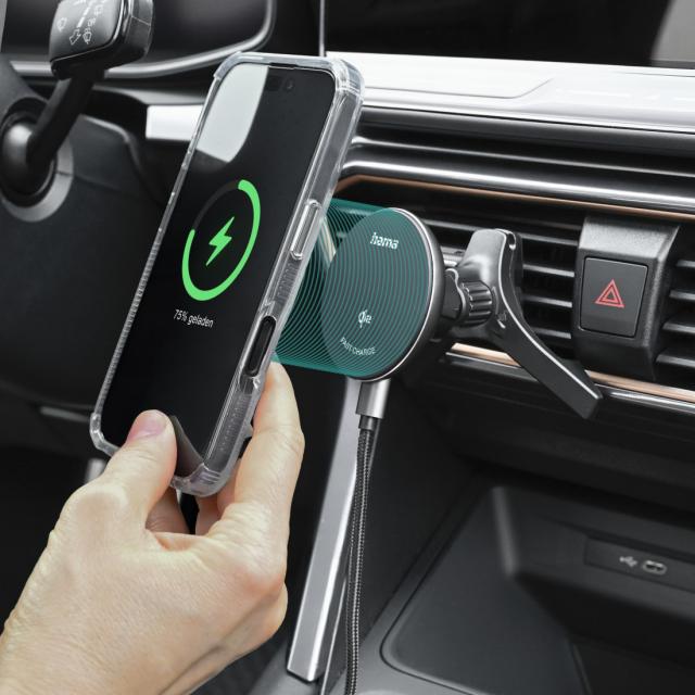 HAMA Безжично зарядно устройство Qi2, 15W, за кола, черно 