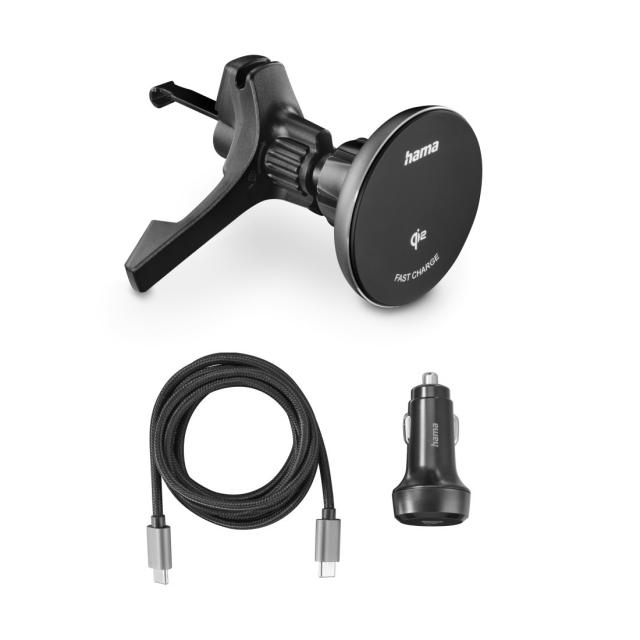 HAMA Безжично зарядно устройство Qi2, 15W, за кола, черно 