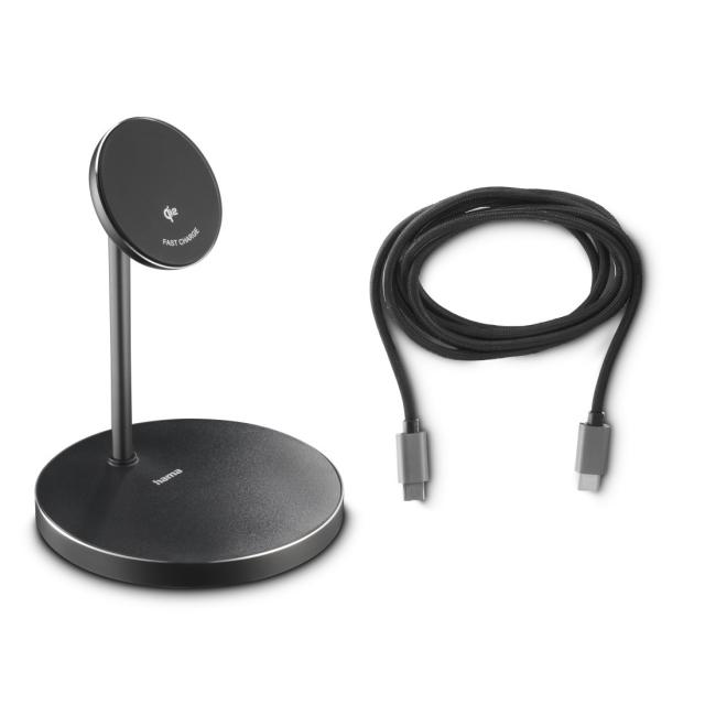 Hama Wireless Qi2 Charger, Inductive Fast Charging, Charging Station Stand, 15 W 