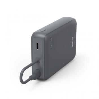 HAMA Външна батерия „Travel“ с кабел, 10000mAh, 2 изхода: 2x USB-C, антрацит