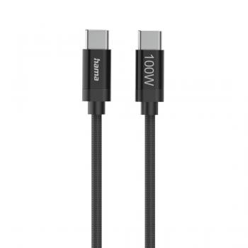 Hama Кабел за зареждане, "Fabric", USB-C - USB-C, 100 W, 1.5 m, Nylon, black