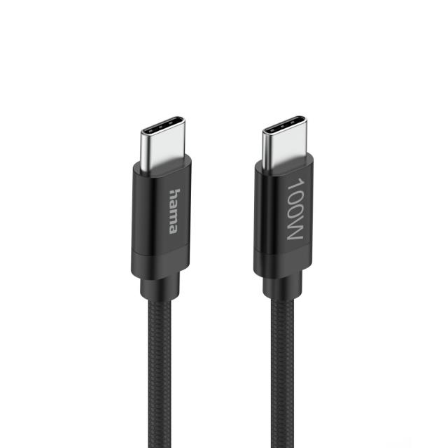 Hama Кабел за зареждане, "Fabric", USB-C - USB-C, 100 W, 1.5 m, Nylon, black 