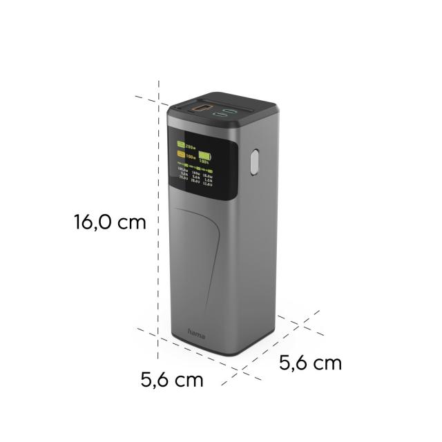 HAMA Външна батерия „High Power“, 200 W, 24000 mAh, 2x USB-C, USB-A, бързо зареждане 