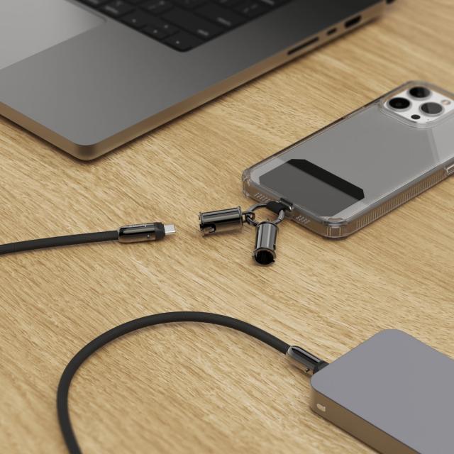 Hama Кабел за зареждане, USB-C, 2 в 1 с връзка за телефон, 1.2 m, черен 