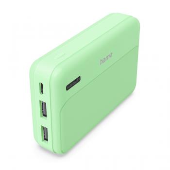 HAMA Външна батерия "Pocket 10", 10000 mAh, Изходи: 2x USB-A, зелена