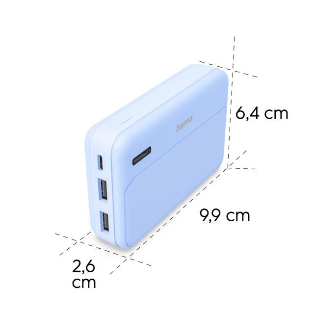 HAMA Външна батерия "Pocket 10", 10000 mAh, Изходи: 2x USB-A, син 