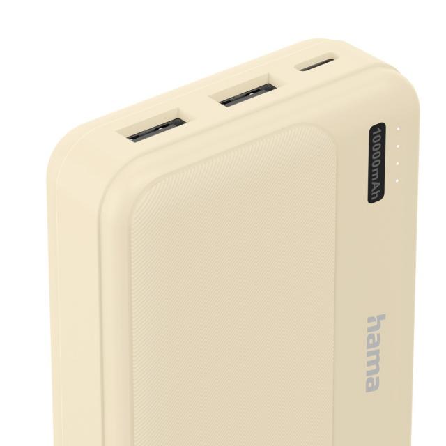 HAMA Външна батерия "Pocket 10", 10000 mAh, Изходи: 2x USB-A, бежов 