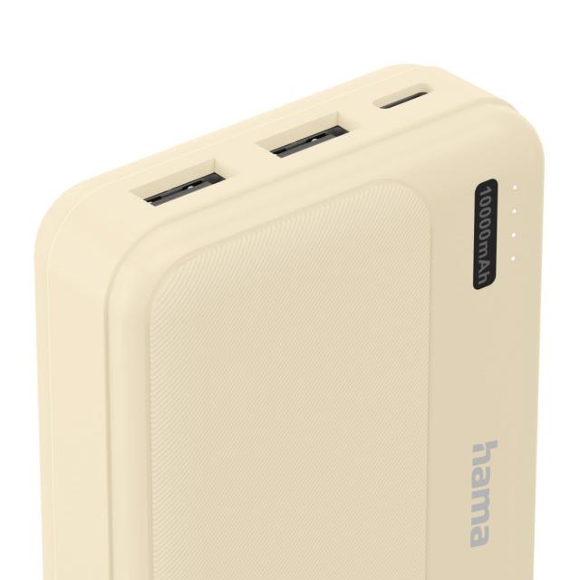 HAMA Външна батерия "Pocket 10", 10000 mAh, Изходи: 2x USB-A, бежов 