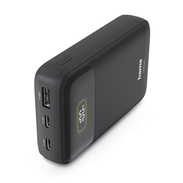 HAMA Външна батерия "PD10-W20", 10000 mAh, 3 изхода: 2 x USB-C, USB-A, Бързо зареждане 
