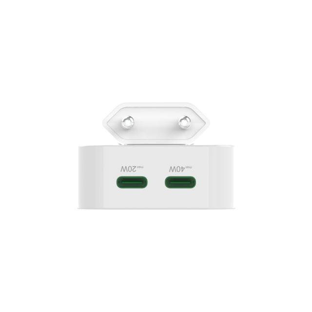 HAMA Бързо мини зарядно GaN, 2 x USB-C, PD, 40 W, сгъващ се адаптер, бял 