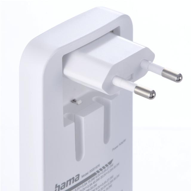Hama Fast Charger, 2x USB-C, 1x USB-A, Flat Mini Charger, PD, 65 W, wht 