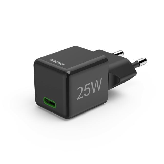 Hama Fast Charger, USB-C, Super-Mini Charger, PD, 25 W, black 