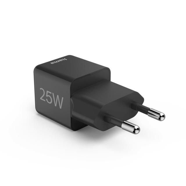 Hama Fast Charger, USB-C, Super-Mini Charger, PD, 25 W, black 