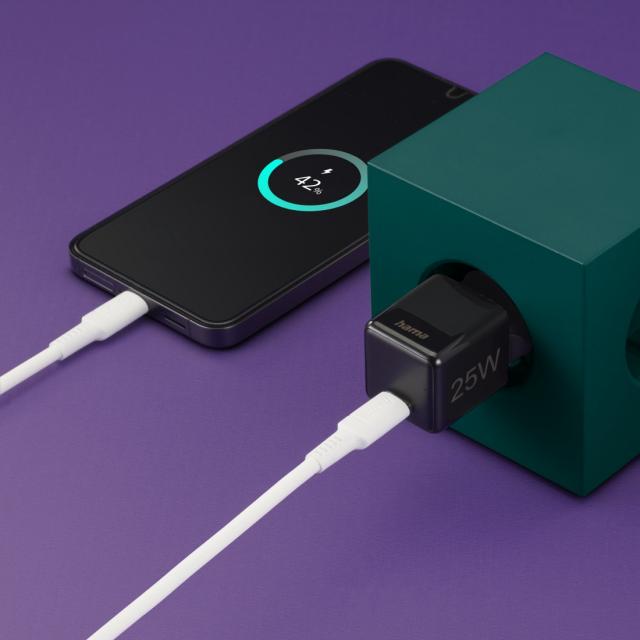 Hama Fast Charger, USB-C, Super-Mini Charger, PD, 25 W, black 