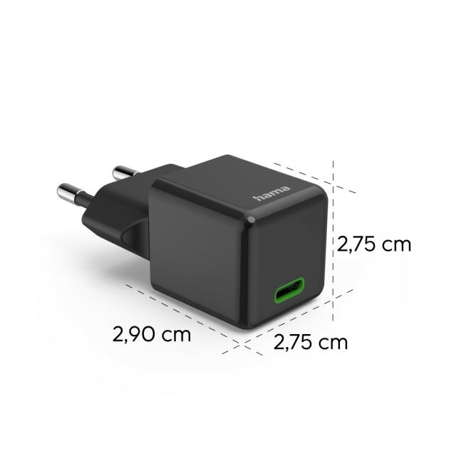 Hama Fast Charger, USB-C, Super-Mini Charger, PD, 25 W, black 