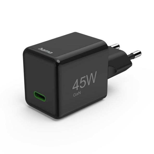 HAMA Бързо мини зарядно GaN, USB-C, PD, 45 W, черно 