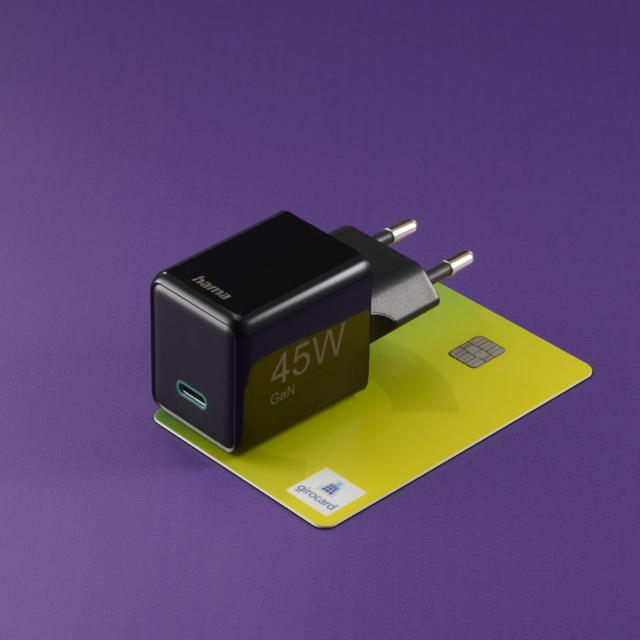 HAMA Бързо мини зарядно GaN, USB-C, PD, 45 W, черно 