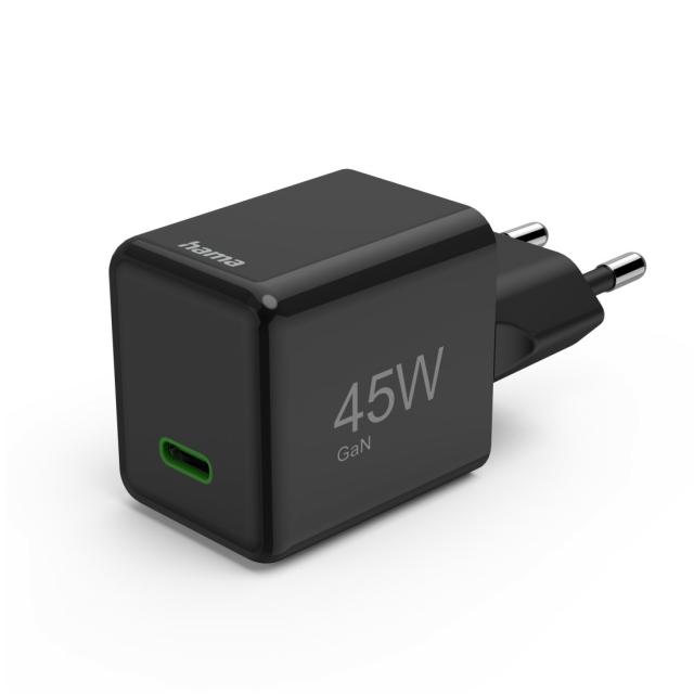 HAMA Бързо мини зарядно GaN, USB-C, PD, 45 W, черно 