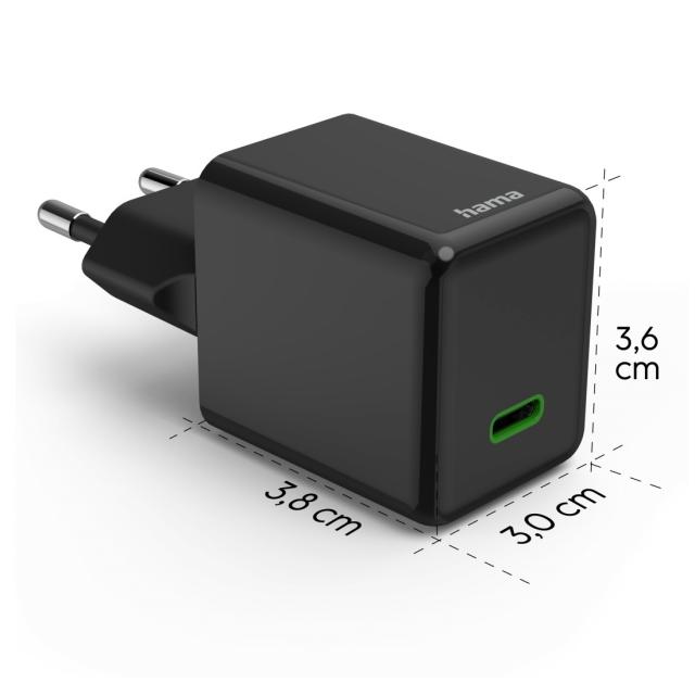 HAMA Бързо мини зарядно GaN, USB-C, PD, 45 W, черно 