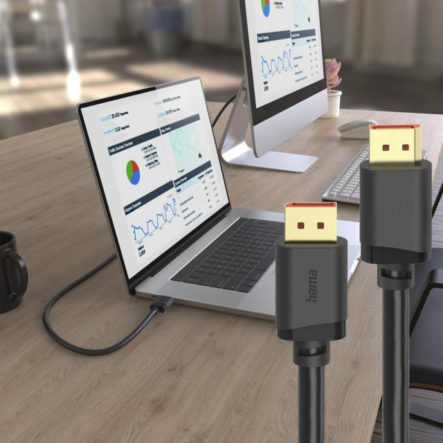 HAMA Кабел DisplayPort, DP 2.1, Ultra-HD 16K, 80 Gbit/s, 2 m 