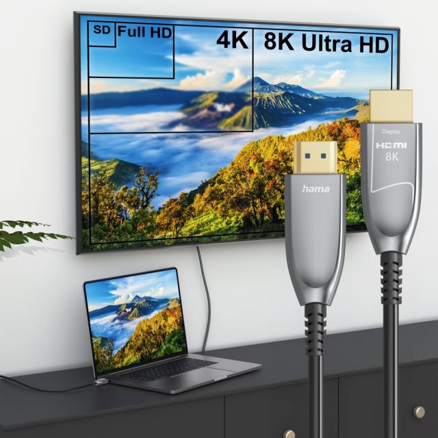 HAMA Активен оптичен HDMI кабел, ултра високоскоростен, AOC, сертифициран, 8K, 20 м 