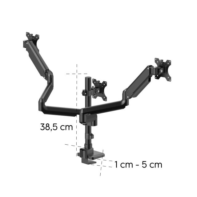 HAMA Стойка за 3 мониторa за бюро, 17"-32", газова пружина, напълно мобилна, черна 