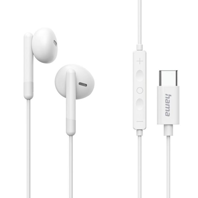 Hama "Classy" Headphones, Earbuds, Microphone, Cable Kink Prot., USB-C, white 