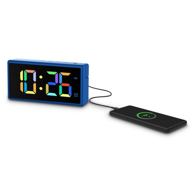 Hama "Ibiza" Digital Alarm Clock, Multi-Colour Display, with USB Charging Functi 