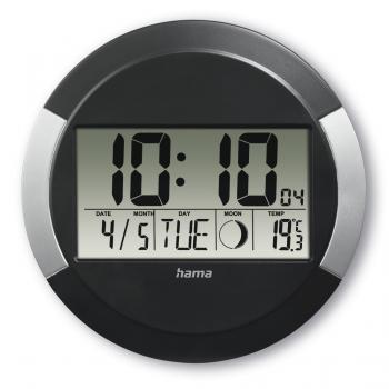 Hama "Ischia" Radio Wall Clock, Digital, DCF, Table Clock, Temperature Display, black