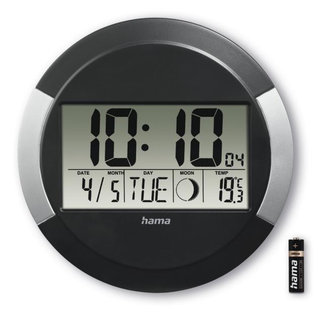 Hama "Ischia" Radio Wall Clock, Digital, DCF, Table Clock, Temperature Display, black 