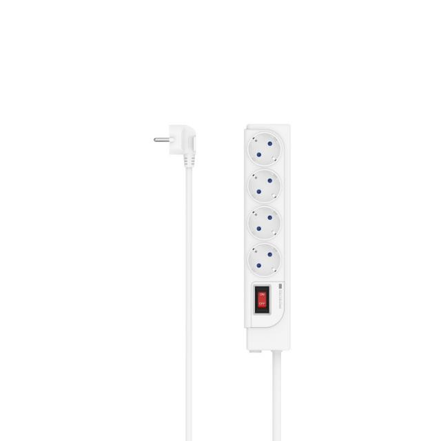 Hama Power Strip, 4-Way, Surge Voltage Protection, Switch, white 